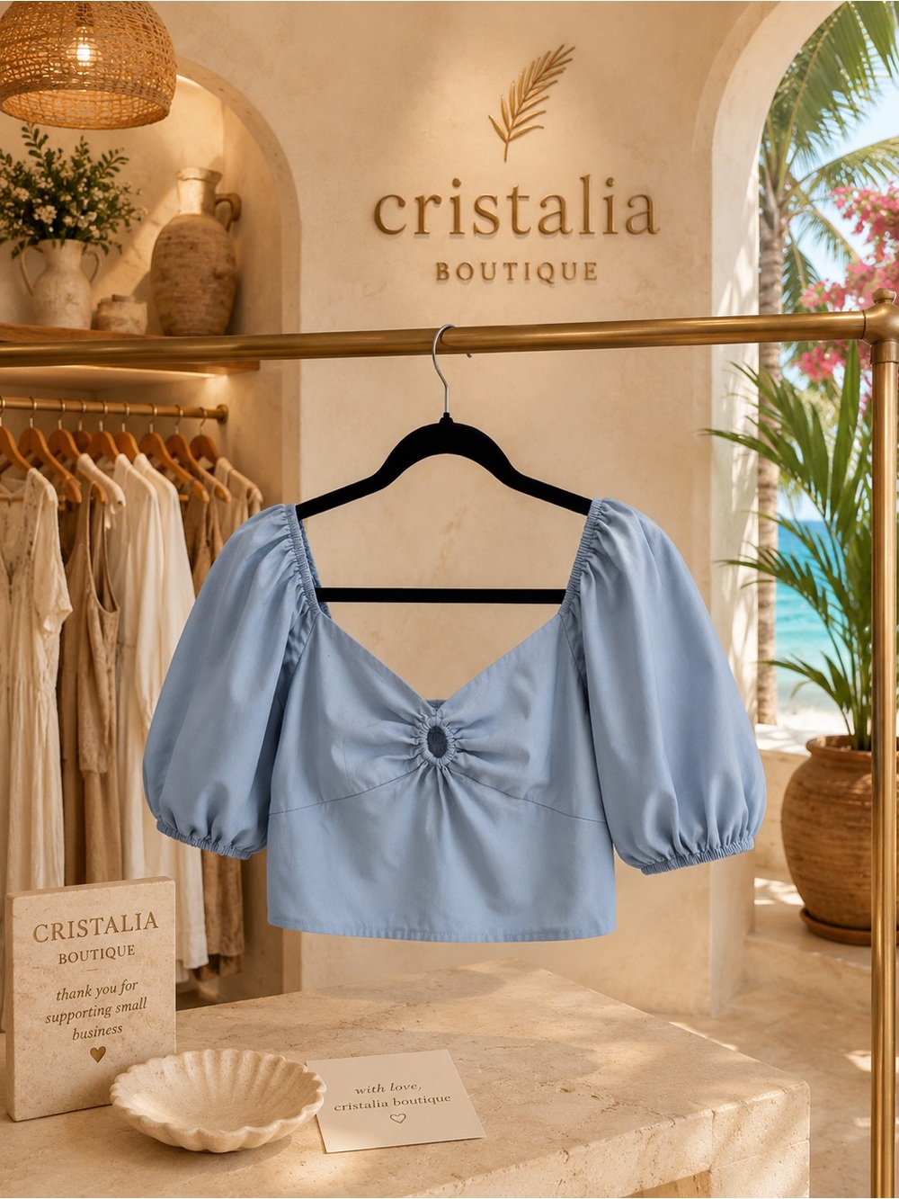 Abercrombie Puff Sleeve Blue Crop Top Size S